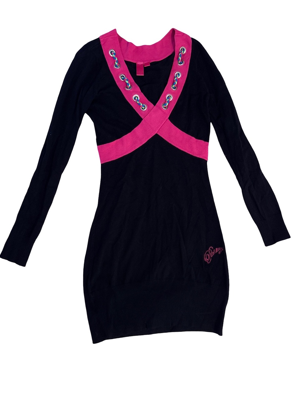 Pastry Black Sweater Dress with Hot Pink Trim